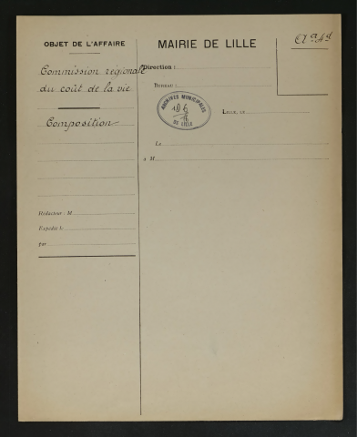 Commission régionale du coût de la vie.