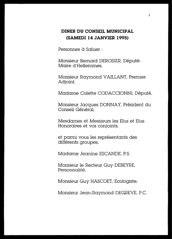 Dîner du conseil municipal. (Lille)