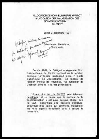 Inauguration des nouveaux locaux de la CNFPT. (Lille)
