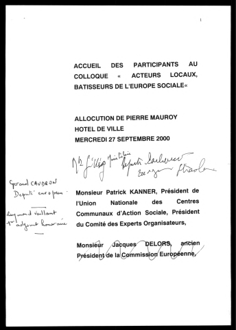 Accueil des participants au colloque Acteurs locaux, bâtisseurs de l'Europe sociale. (Lille)