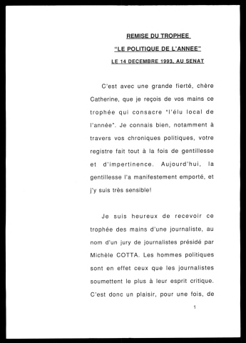 Remise du titre du politique de l'année à Pierre Mauroy. (Lille)