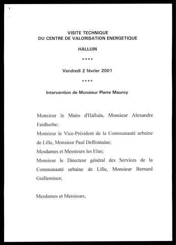 Visite technique du centre de valorisation énergétique. (Halluin)