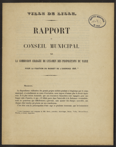 Proposition du maire pour le budget 1848.