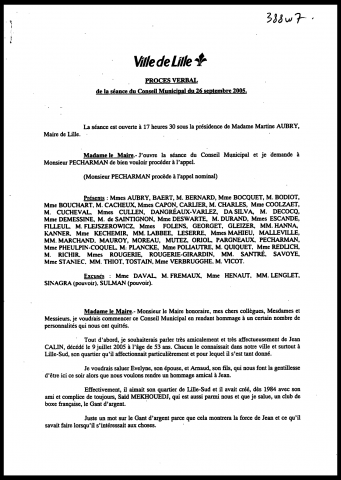 Conseil municipal du 26 septembre 2005.