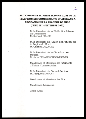 Réception des commerçants de la Braderie de Lille. (Lille)