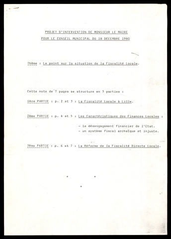 Conseil municipal concernant la situation de la fiscalité locale.