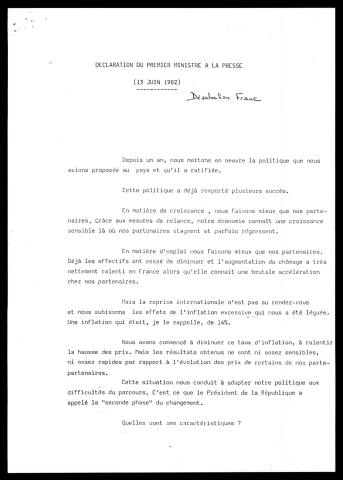 Dévaluation du Franc, discours à la presse.