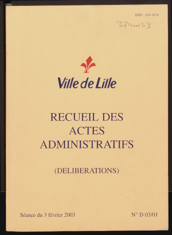Délibérations, séance du 03 février 2003.