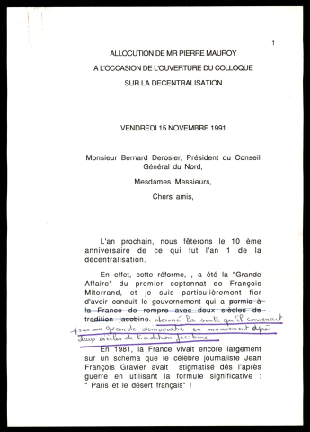 Colloque sur la décentralisation et inauguration de l'Hôtel du département. (Lille)