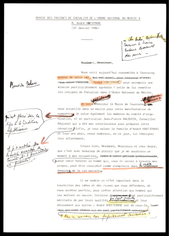 Remise de la médaille de l'ordre du mérite à André Houttemane. (Lille)