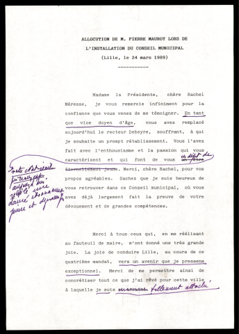 Installation du conseil municipal. (Lille)