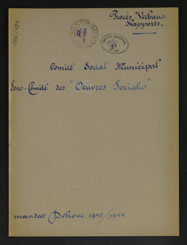 Comité social municipal, sous-comité des œuvres sociales.