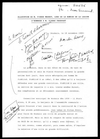 Remise de la légion d'honneur à Pierre Prouvost. (Lille)