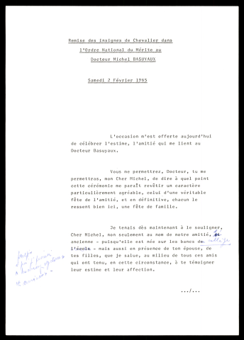 Remise des insignes de chevalier dans l'ordre national du mérite au docteur Michel Basuyaux. (Lille)