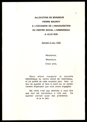 Inauguration du centre social L'Arbrisseau. (Lille)