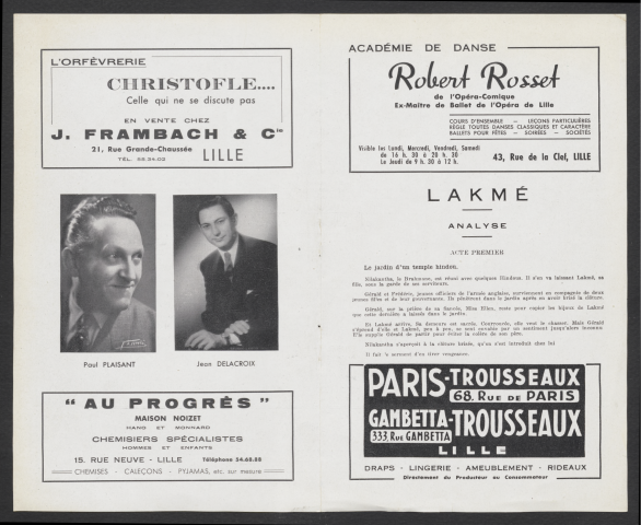 Saison 1959-1960, Lakmé, 29/10/1959.