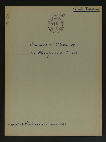 Commission d'examen des chauffeurs de taxis.