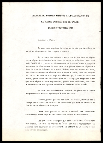 Inauguration de la mairie d'Hinges.