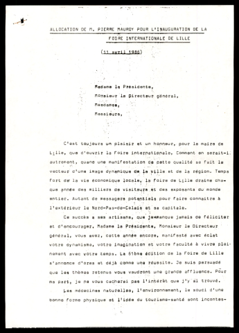 Inauguration de la foire. (Lille)