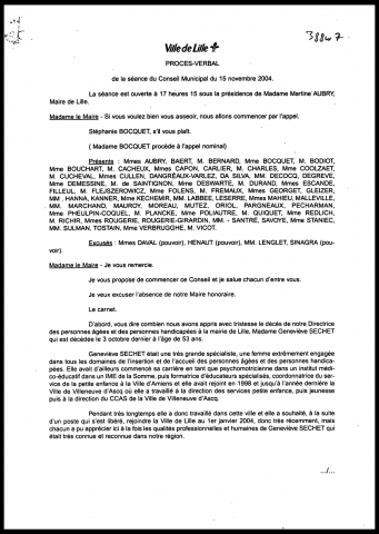 Conseil municipal du 15 novembre 2004.