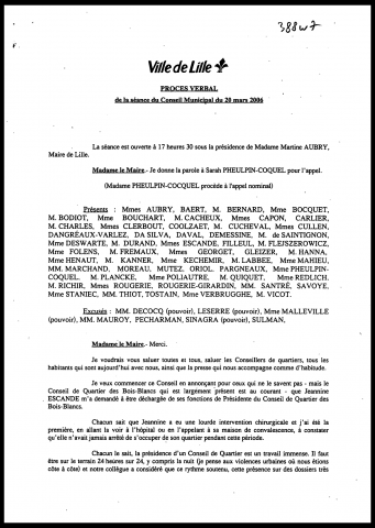 Conseil municipal du 20 mars 2006.
