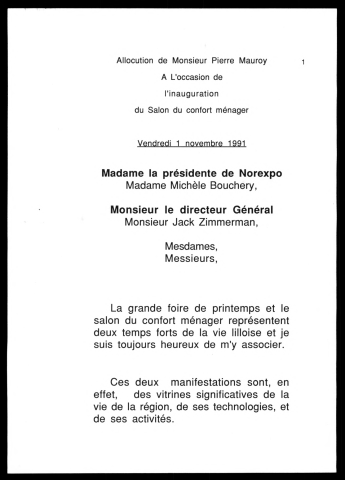 Inauguration du Salon du Confort Ménager. (Lille)