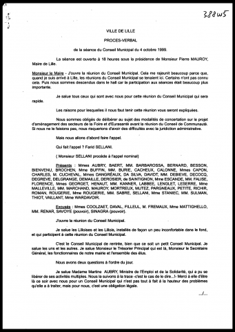 Conseil municipal du 4 octobre 1999.