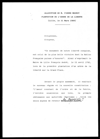 Plantation de l'arbre de la Liberté. (Lille)