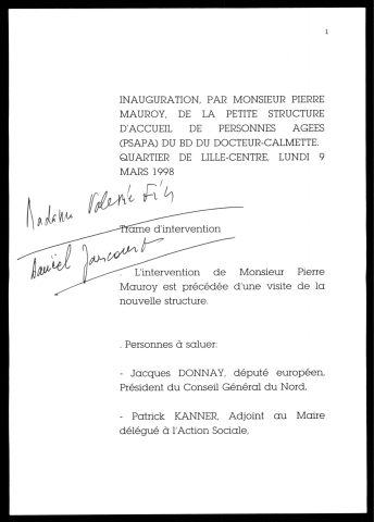 Inauguration de la petite structure d'accueil de personnes âgées (PSAPA) du boulevard du Docteur Calmette. (Lille)