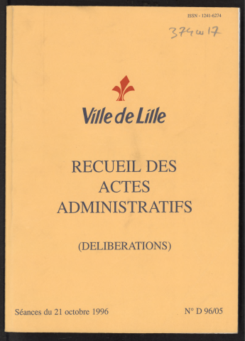 Délibérations, séance du 21 octobre 1996.
