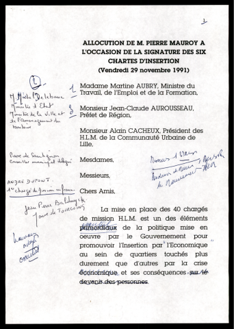 Visite de Martine AUBRY, signature des Six chartes d'Insertion. (Lille)