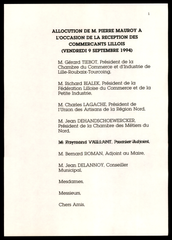 Réception des commerçants lillois. (Lille)