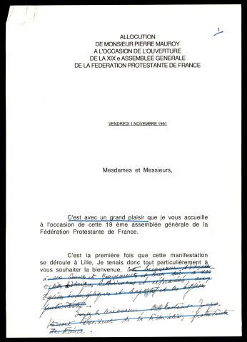 19ème Assemblée Générale de la Fédération Protestant de France. (Lille)