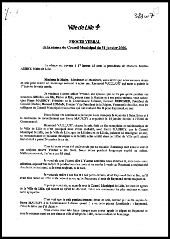 Conseil municipal du 31 janvier 2005.