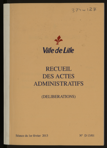 Délibérations, séance du 01 février 2013.