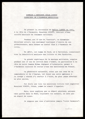 Concert donné par l'harmonie et la batterie municipales à l'occasion du départ en retraite de César Struyf.