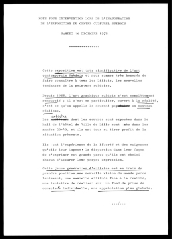 Exposition organisée par le centre culturel suédois avec le concours du consulat de Suède de Lille.