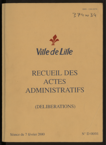 Délibérations, séance du 07 février 2000.