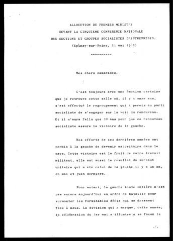 Cinquième conférence nationale des sections et groupes socialistes d'entreprises.