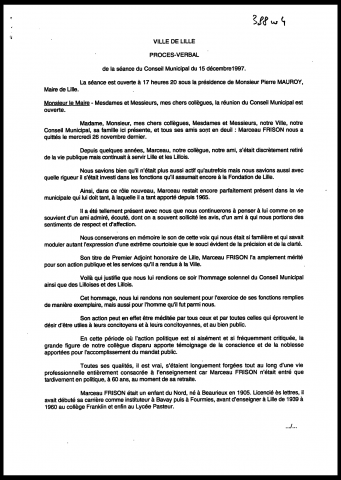 Conseil municipal du 15 décembre 1997.