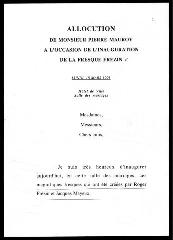 Inauguration des fresques réalisées pour la salle des mariages. (Lille)