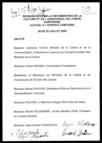 Réunion informelle des Ministres de la culture et de l'audiovisuel de l'Union Européenne. (Lille)