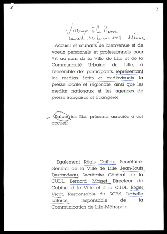 Vœux à la presse. (Lille)