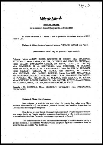 Conseil municipal du 12 février 2007.