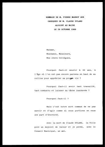 Obsèques de Claude Sylard. (Lille)