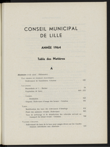 Table analytique 1964
