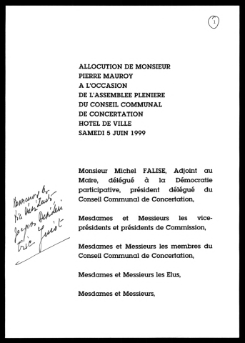 Assemblée plénière du conseil communal de concertation. (Lille)