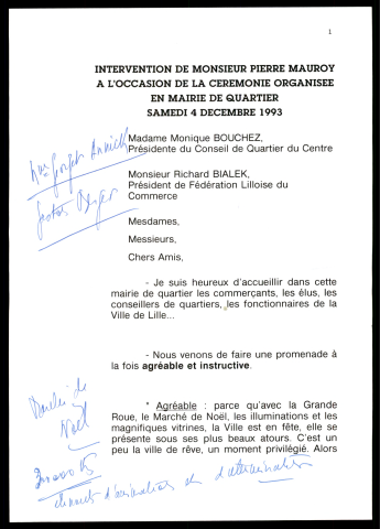 Inauguration du marché de Noël, cérémonie organisée en mairie de quartier Lille Centre, remise des médailles d'or de la ville à Mmes Bourdon, Declercq et Gaillaerde. (Lille)