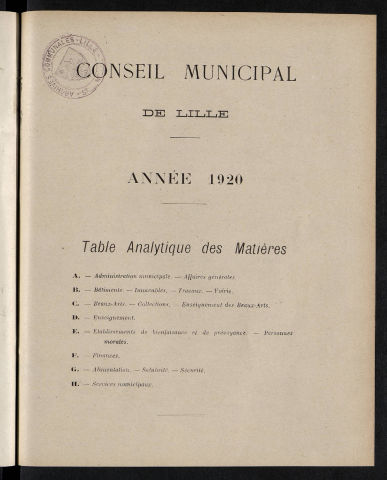 Table analytique 1920