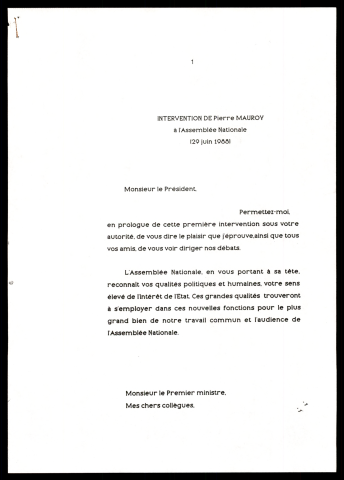 Intervention à l'Assemblée Nationale en réponse à Michel Rocard. (Paris)